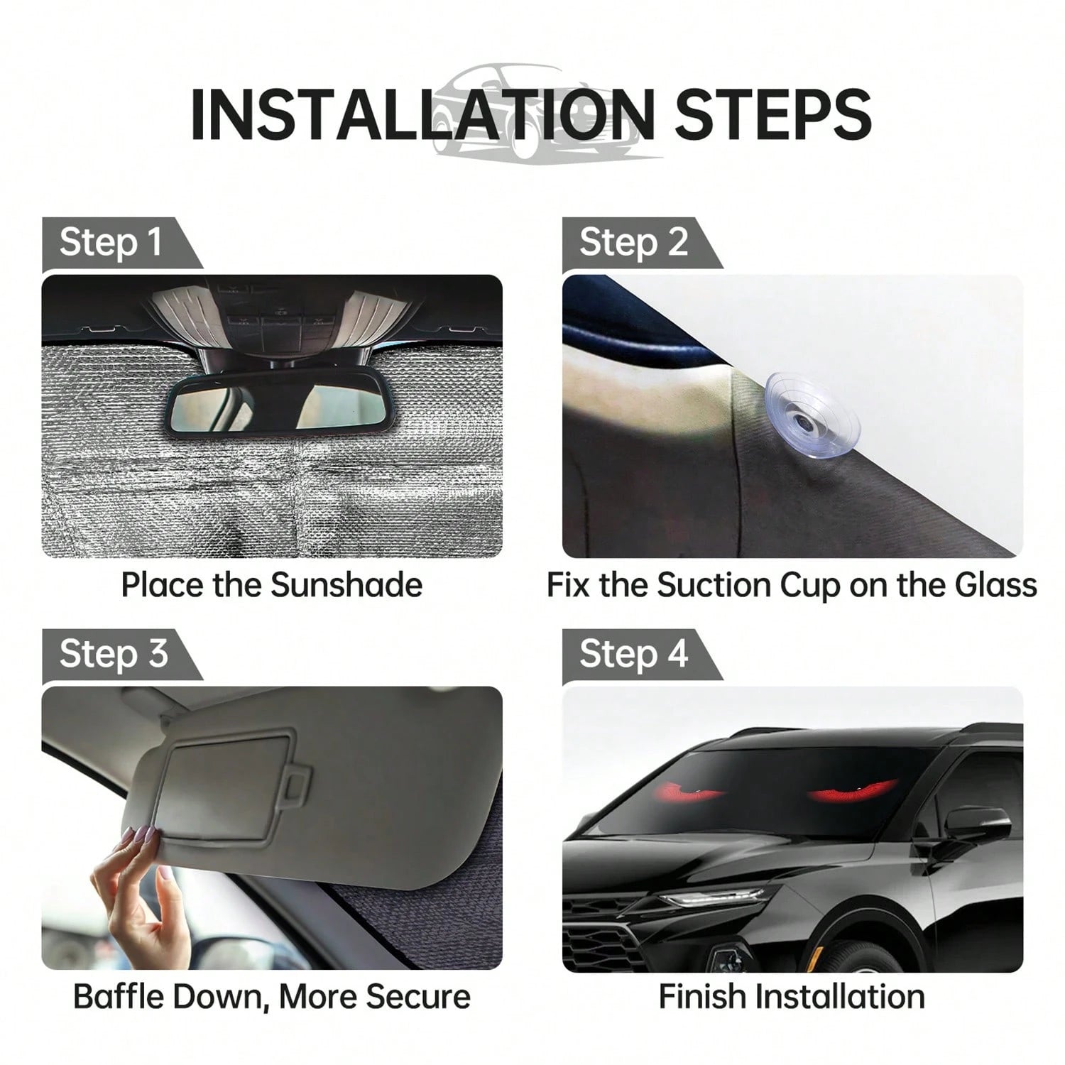 Easypie Selection 1pc Fashionable Red Eye Car Sun Visor- UV Protection, Foldable Sunshade, TPU Material, Suitable For SUV And Sedan, Beach And Seaside Scene Design