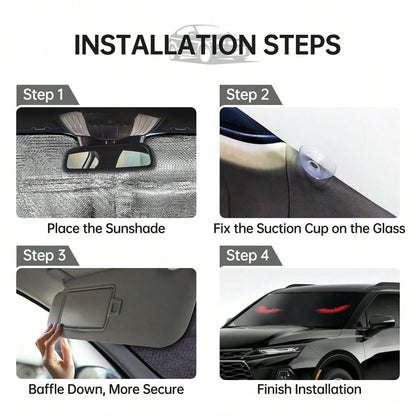 Easypie Selection 1pc Fashionable Red Eye Car Sun Visor- UV Protection, Foldable Sunshade, TPU Material, Suitable For SUV And Sedan, Beach And Seaside Scene Design