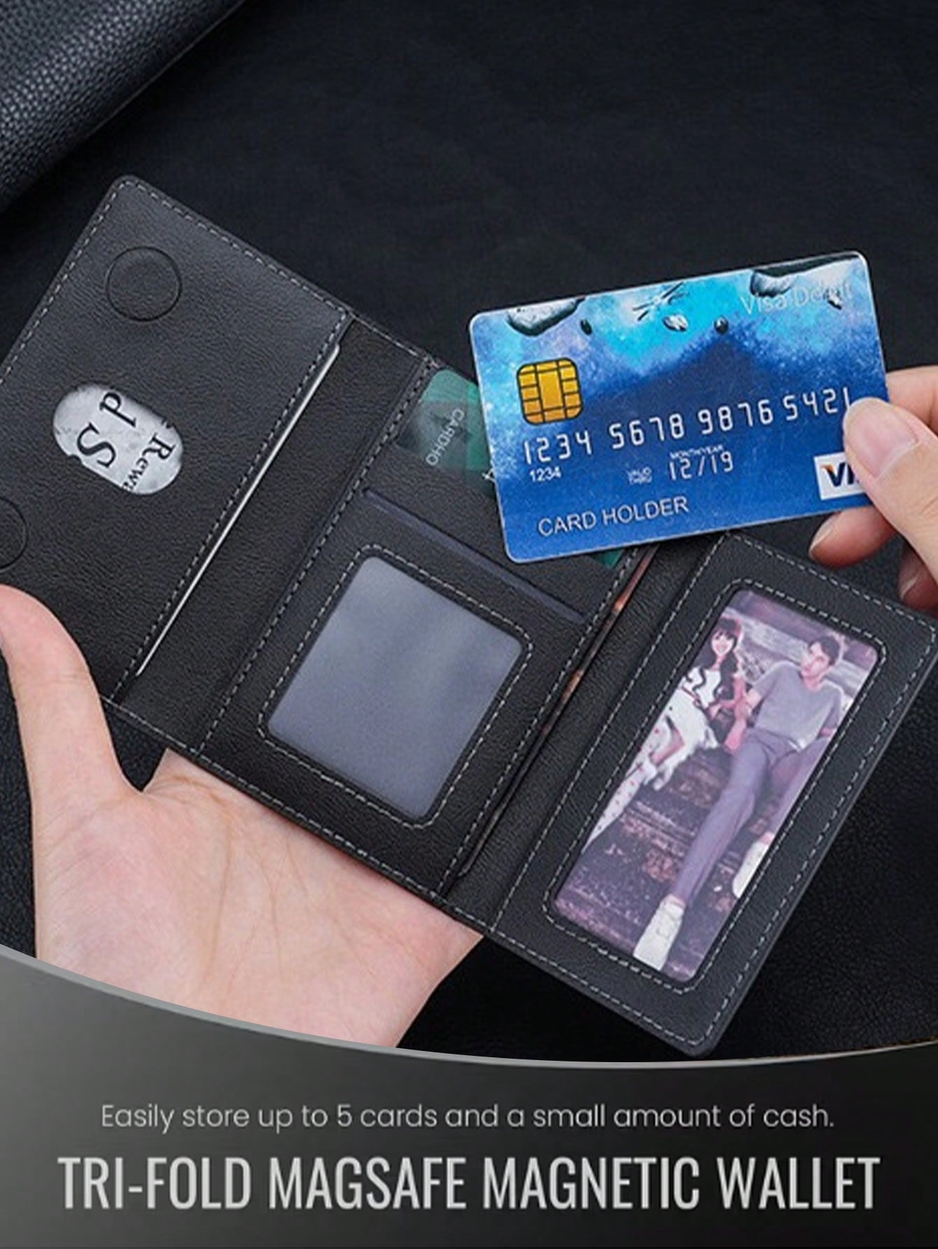 EIGIIS 1pc Magnetic Phone Wallet, Magnetic Stand Card Holder, Adjustable Stand With 3 Card Slots, Suitable For Daily Use, Fashionable Wallet Design, Durable Wallet Fit For All Phones, Magnetic Phone C