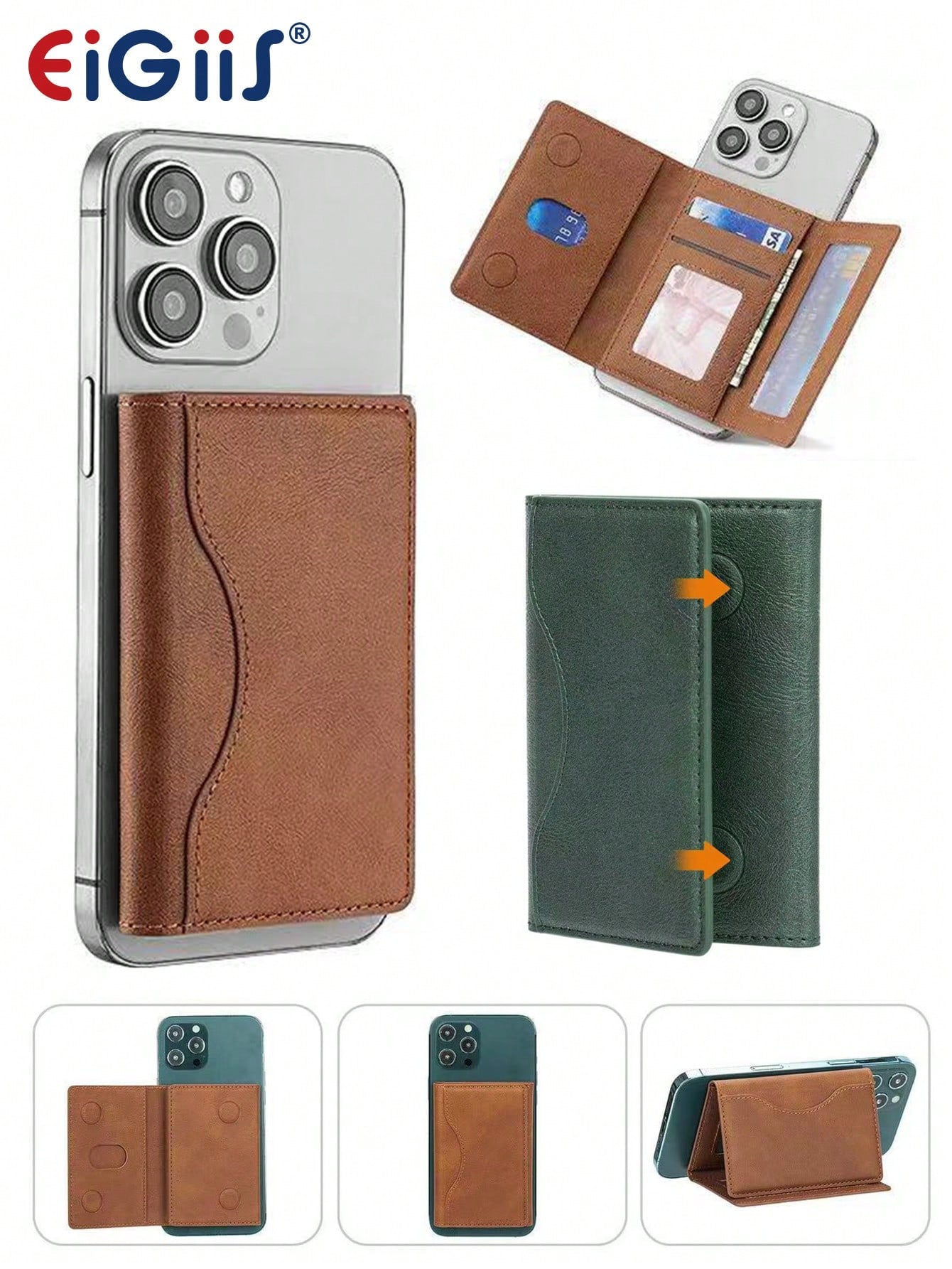 EIGIIS 1pc Magnetic Phone Wallet, Magnetic Stand Card Holder, Adjustable Stand With 3 Card Slots, Suitable For Daily Use, Fashionable Wallet Design, Durable Wallet Fit For All Phones, Magnetic Phone C