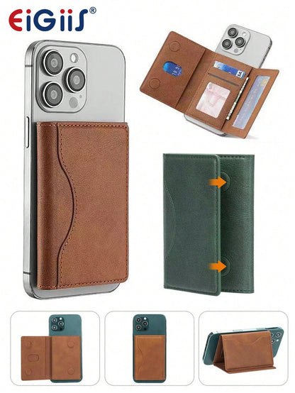 EIGIIS 1pc Magnetic Phone Wallet, Magnetic Stand Card Holder, Adjustable Stand With 3 Card Slots, Suitable For Daily Use, Fashionable Wallet Design, Durable Wallet Fit For All Phones, Magnetic Phone C