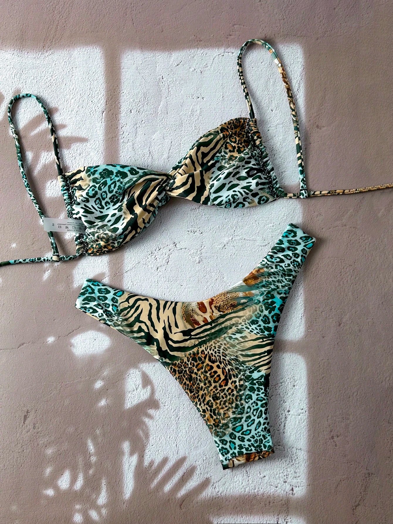 Elavelle 1pc Women's Printed Animal Pattern Patchwork Bandeau Bikini Set For Summer Beach