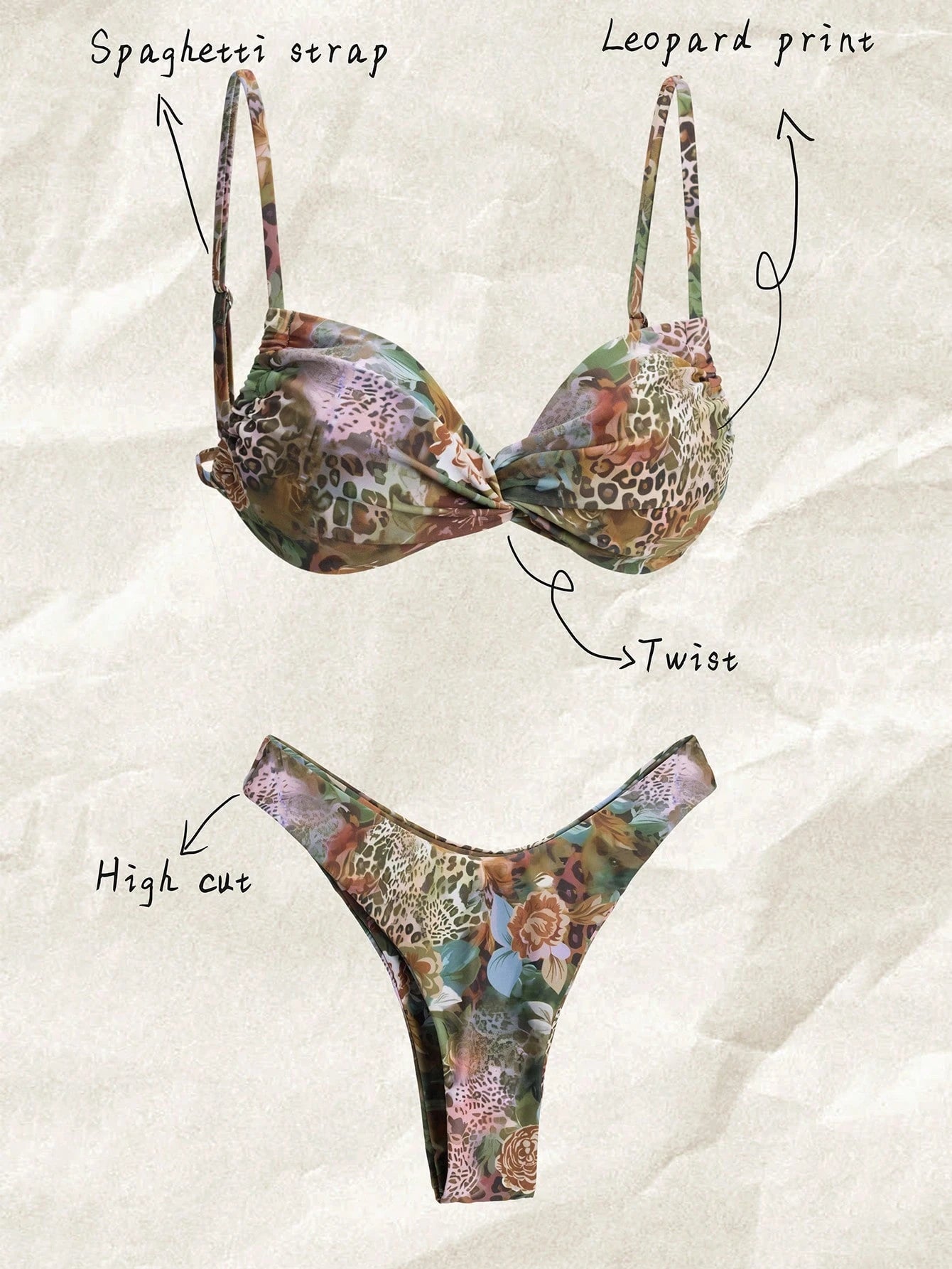 Elavelle 1pc Women's Printed Animal Pattern Patchwork Bandeau Bikini Set For Summer Beach