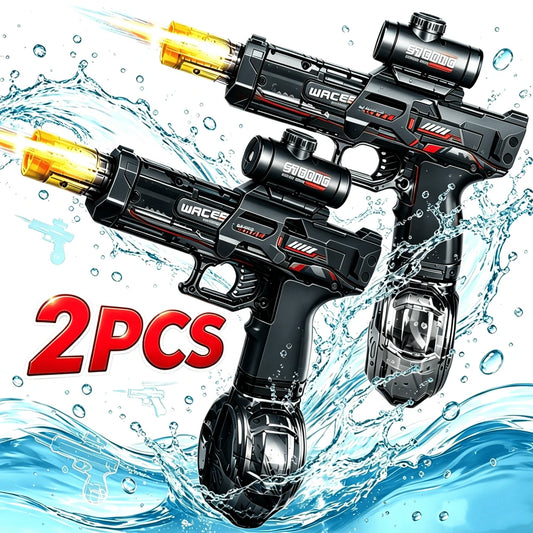 Electric Water Gun 2 Pack,Rechargeable,Automatic SMG Squirt Watergun,Outdoor Toy,Summer Battle Game Childs Gift,Long Range,Super Powerful LED Blaster Electric Water Guns For Adults Kids