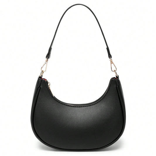 Elegant Crescent Moon Baseball Bag For Women- Luxury Vintage Style, Zipper Closure, Soft Perfect Valentine'S Day Gift, Mini Shoulder Handbag