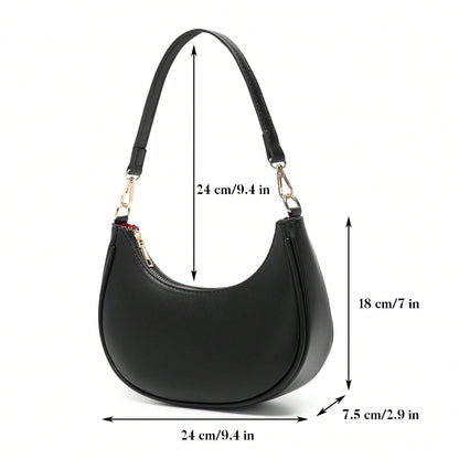 Elegant Crescent Moon Baseball Bag For Women- Luxury Vintage Style, Zipper Closure, Soft Perfect Valentine'S Day Gift, Mini Shoulder Handbag
