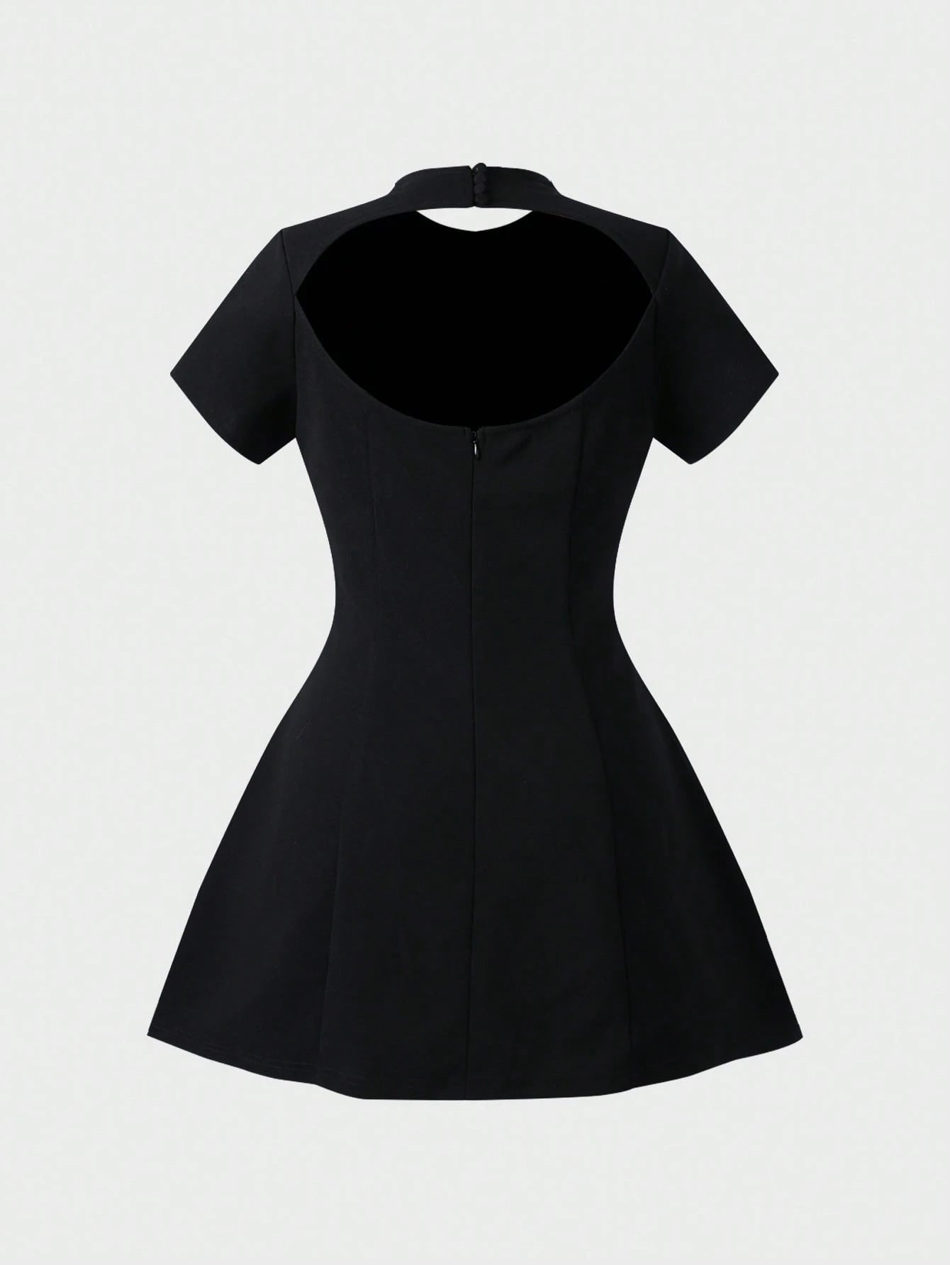 Elegant Cute Basic Business Commute Cinched Waist Back Flare Sleeve Midi Dress Black Summer