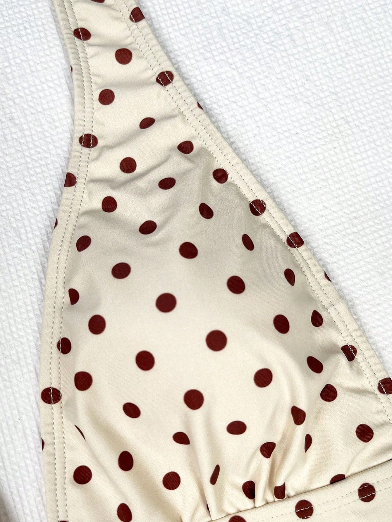 Elegant Sexy Brown Polka Dot V-Neck One-Piece Swimsuit, White, Casual Spring/Summer Beach Resort Pool Party Fashionable Swimwear Vacation