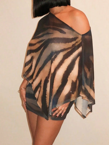 Elegant Sexy Women's Asymmetric Neck Leopard Print 2 Pieces Set, Casual Party Wear Vacation, Chic & Elegant