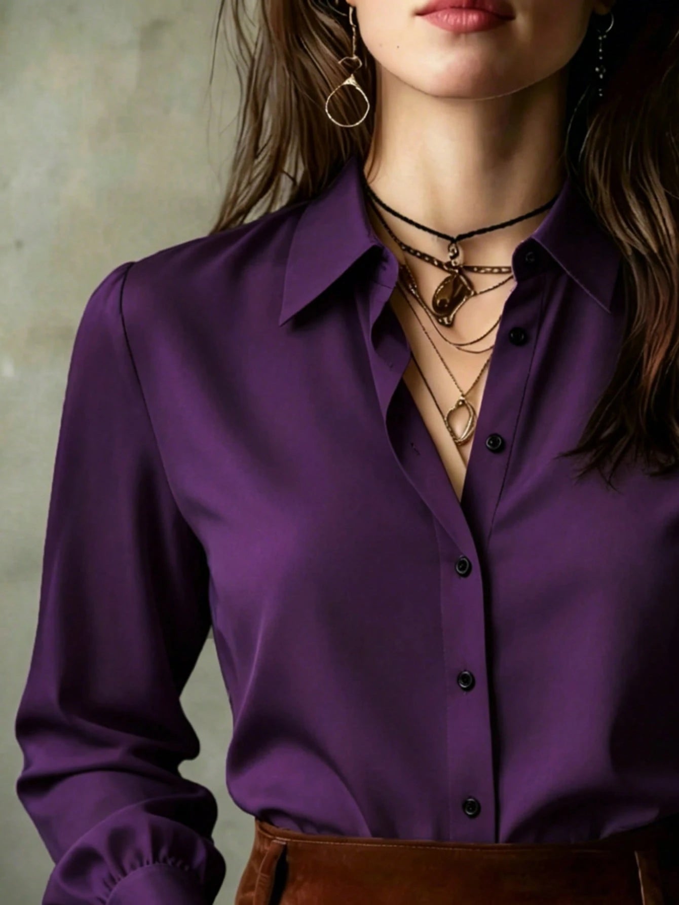 Elegant Solid Color Women's Long Sleeve Shirt, Versatile Casual Blouse For All Seasons