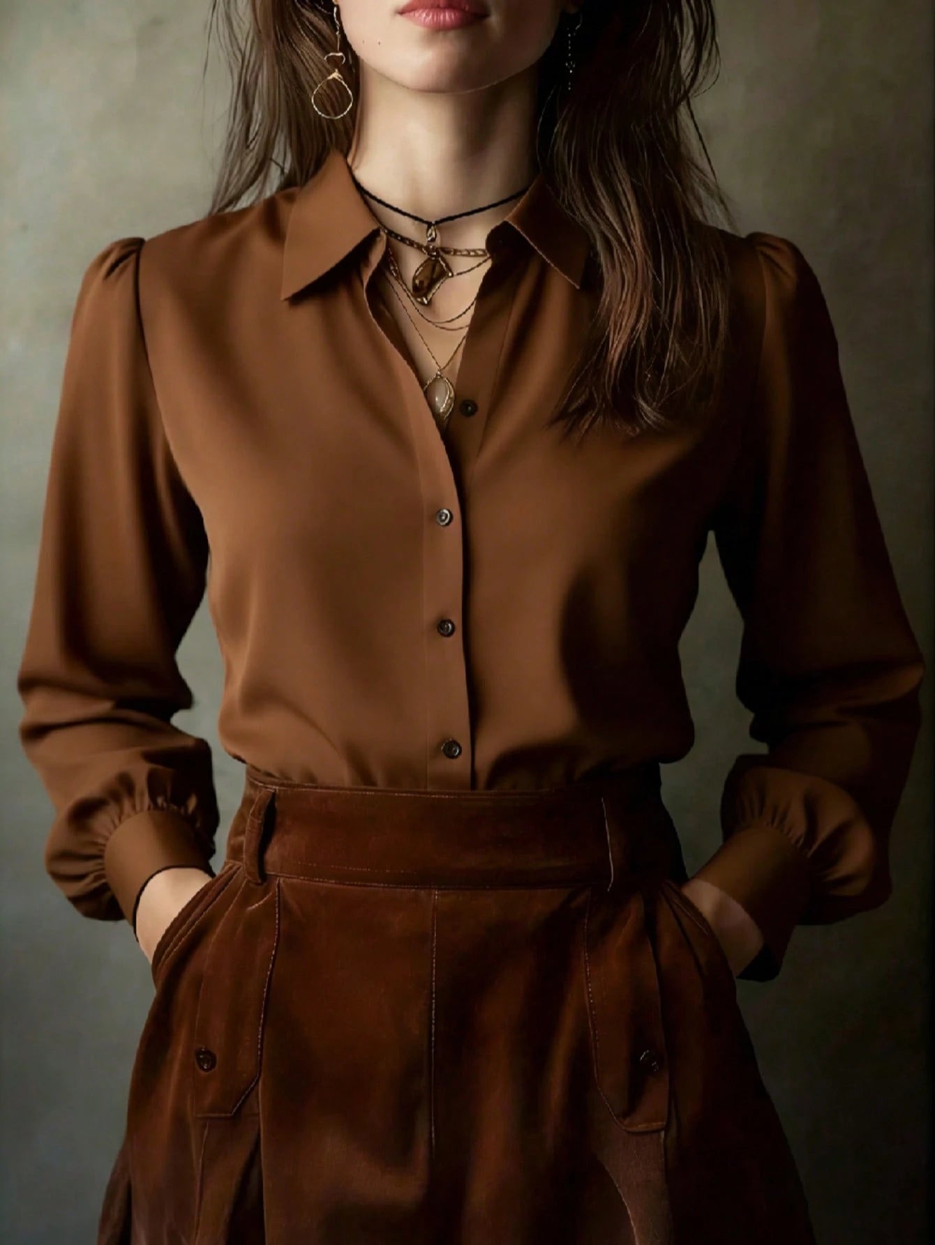 Elegant Solid Color Women's Long Sleeve Shirt, Versatile Casual Blouse For All Seasons