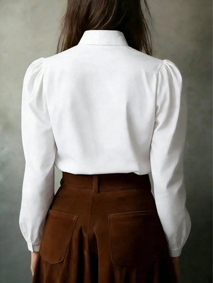 Elegant Solid Color Women's Long Sleeve Shirt, Versatile Casual Blouse For All Seasons