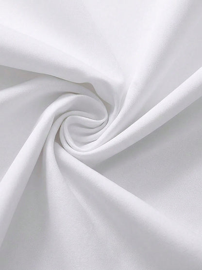 Elegant White Button-Front Plus Size Shirt, Shirt Collar, Regular Long Sleeve, Woven Fabric, Luxurious Texture
