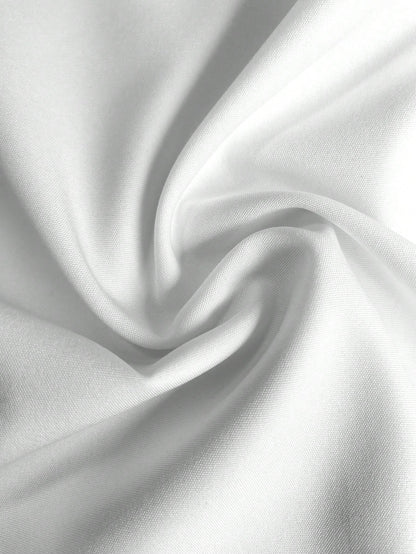 Elegant White Button-Front Plus Size Shirt, Shirt Collar, Regular Long Sleeve, Woven Fabric, Luxurious Texture