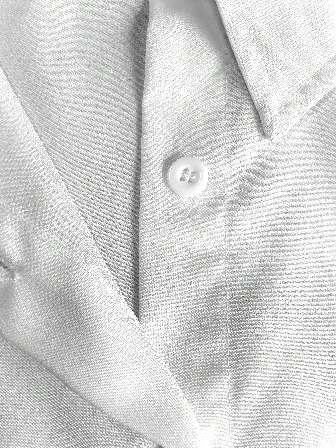 Elegant White Button-Front Plus Size Shirt, Shirt Collar, Regular Long Sleeve, Woven Fabric, Luxurious Texture