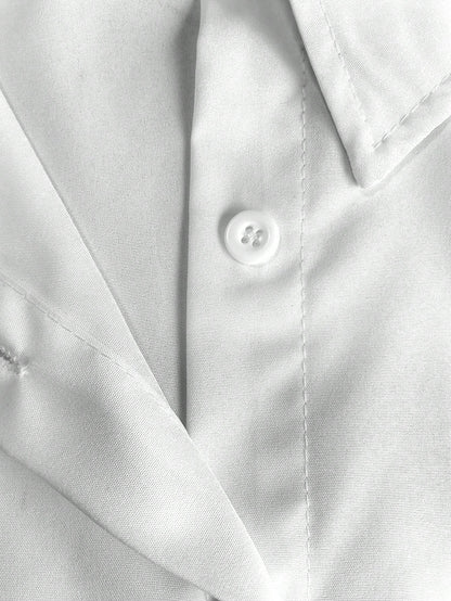 Elegant White Button-Front Plus Size Shirt, Shirt Collar, Regular Long Sleeve, Woven Fabric, Luxurious Texture