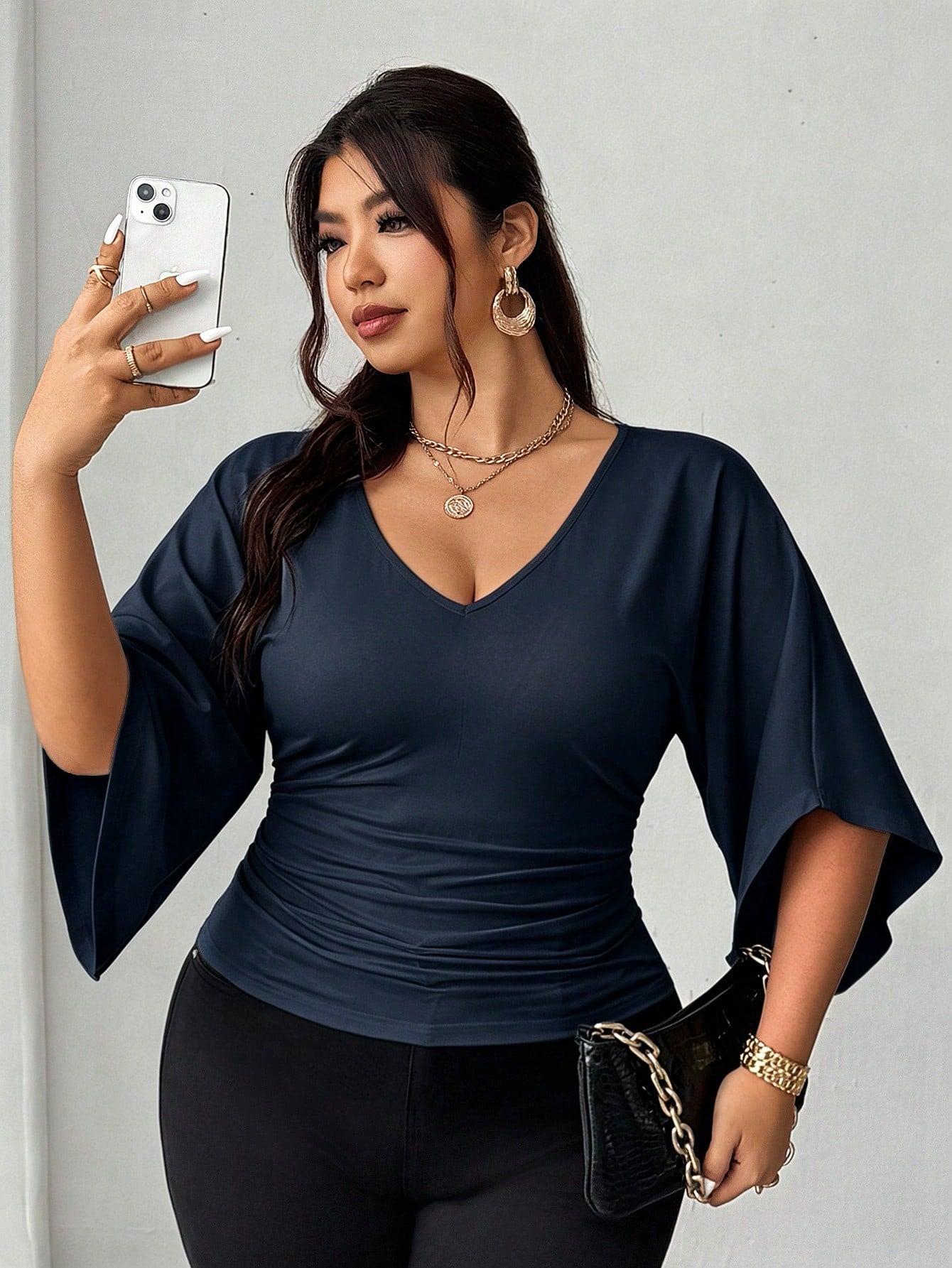 Elenzga Plus Size Cinched Waist Casual French Style Versatile T-Shirt