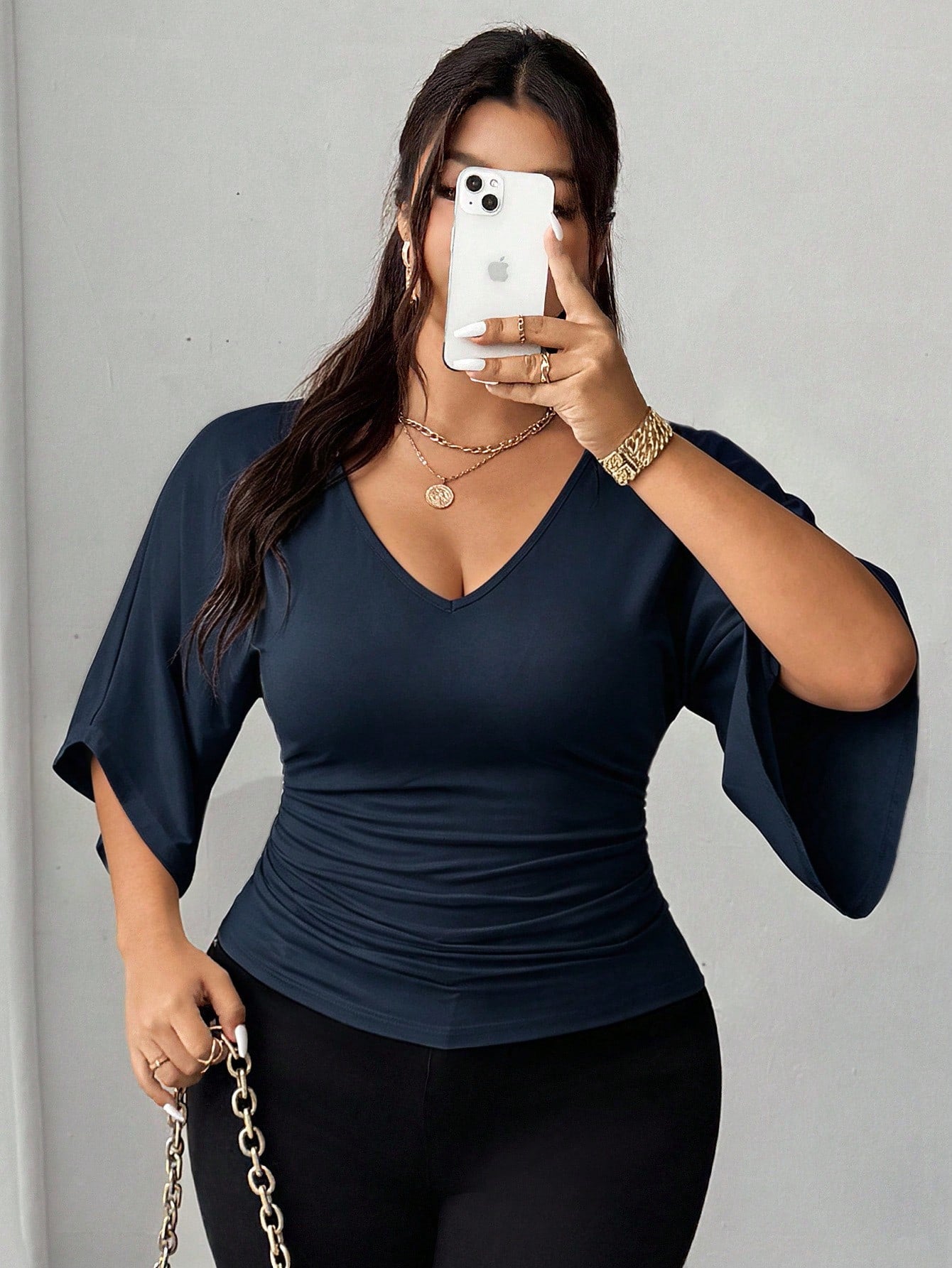 Elenzga Plus Size Cinched Waist Casual French Style Versatile T-Shirt