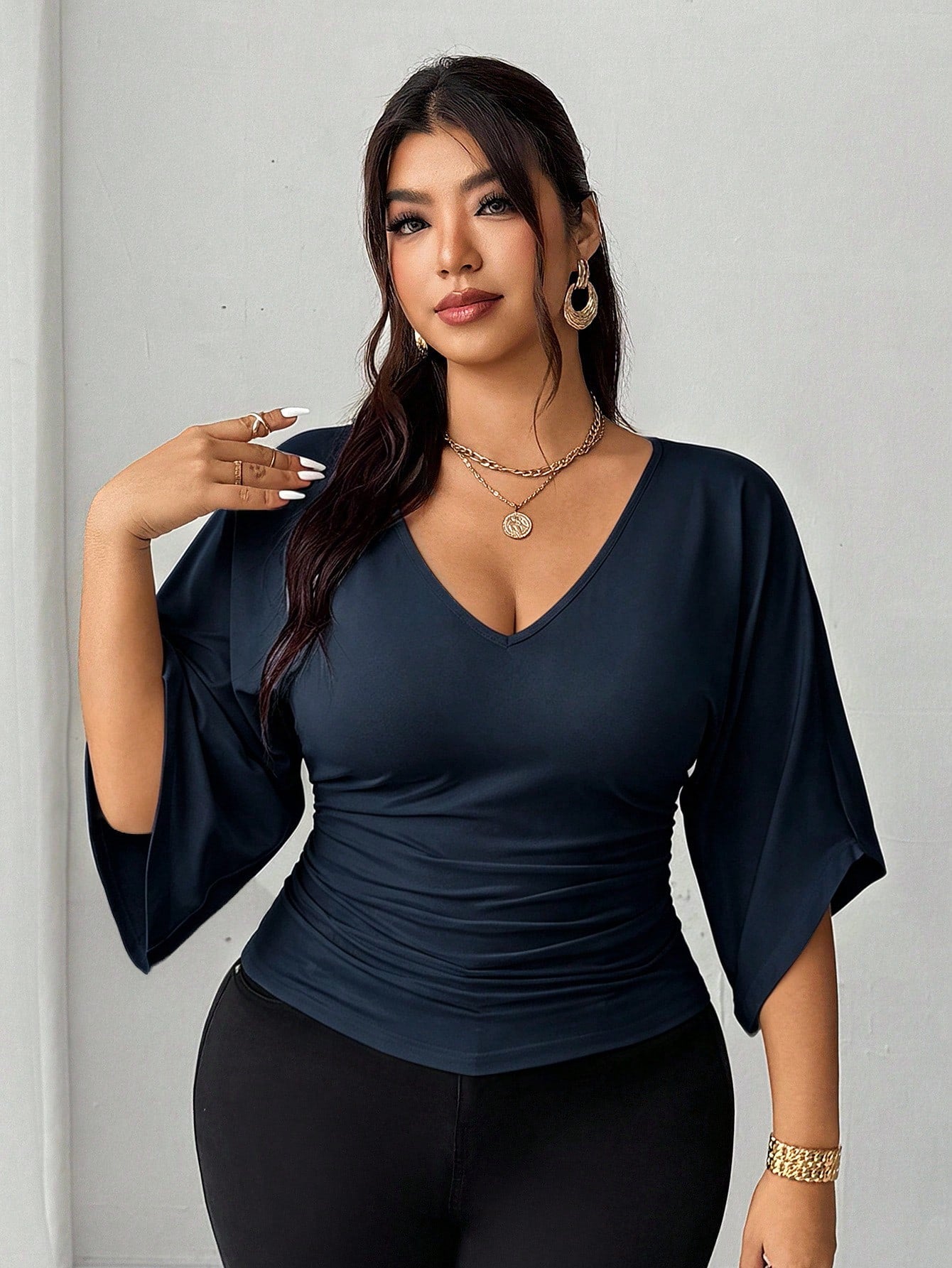 Elenzga Plus Size Cinched Waist Casual French Style Versatile T-Shirt