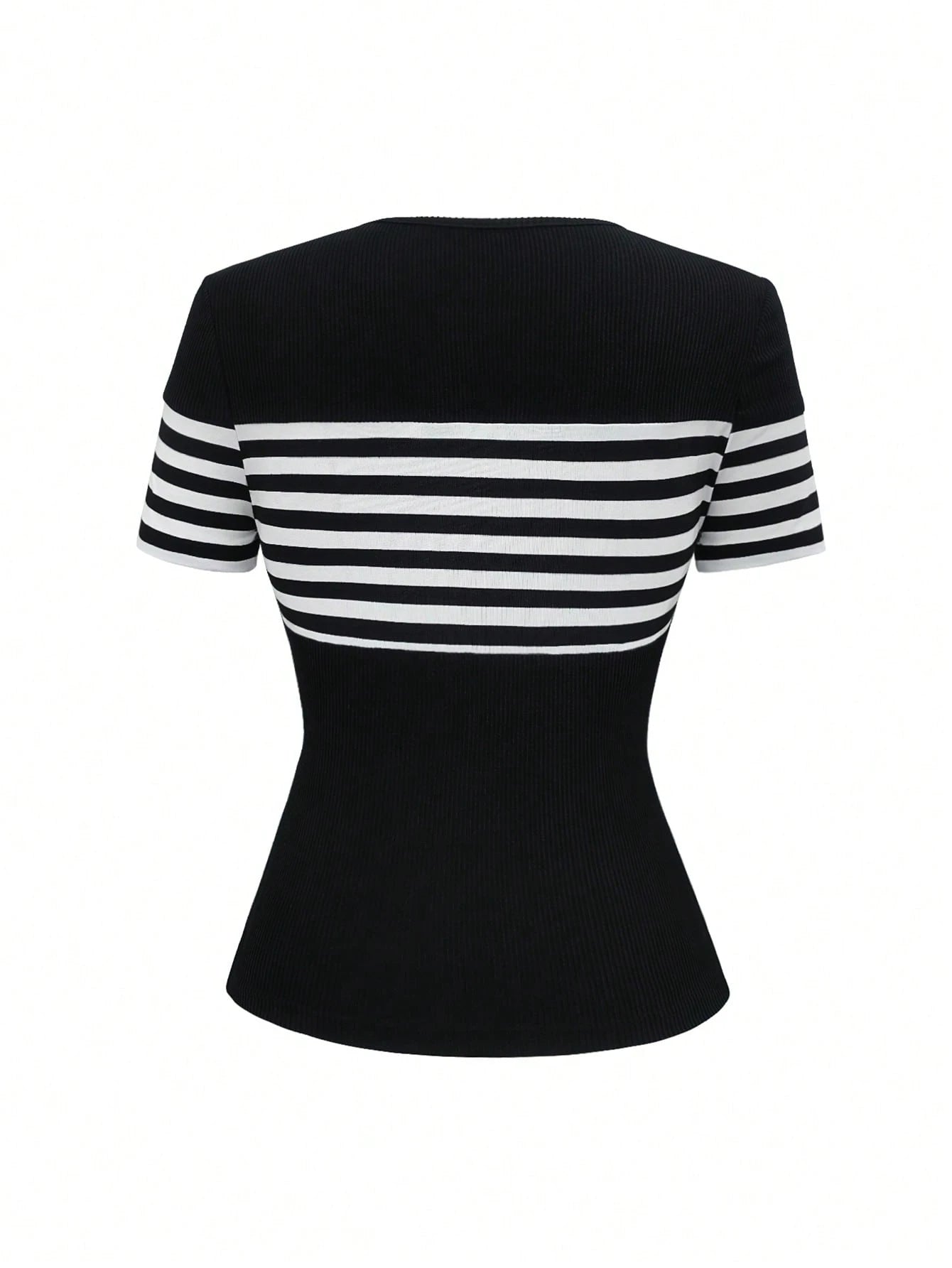 Elenzga Plus Size Summer Casual Striped Short Sleeve T-Shirt