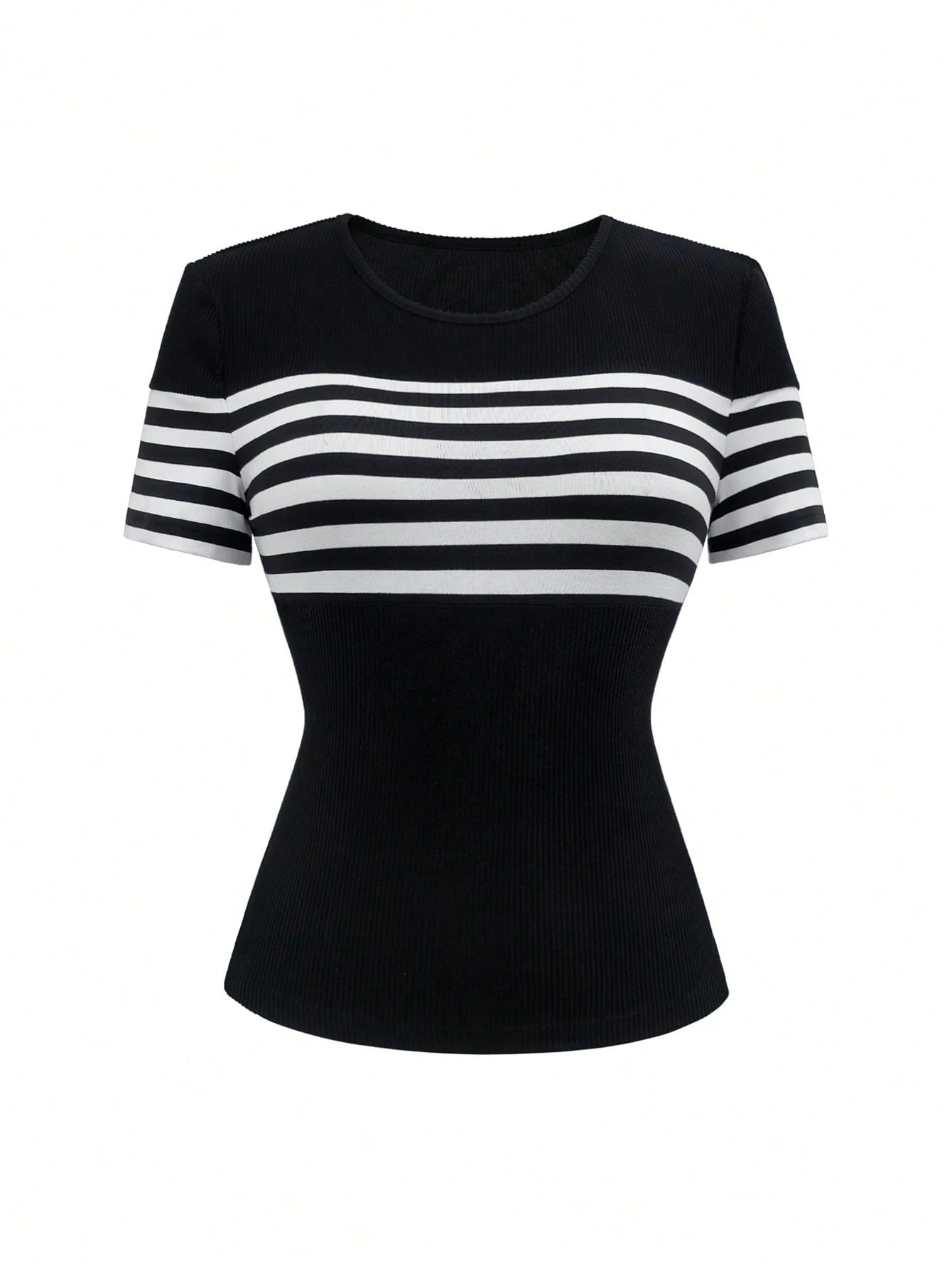 Elenzga Plus Size Summer Casual Striped Short Sleeve T-Shirt