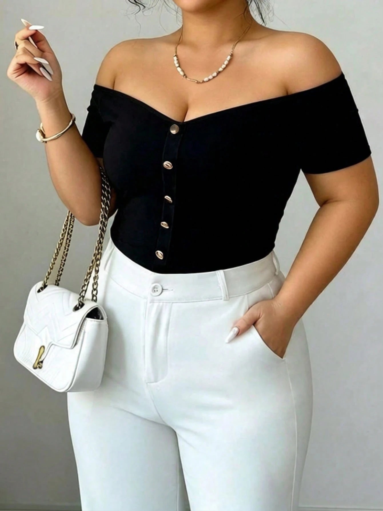 Elenzga Plus Size Women Solid Color One Shoulder Single-Breasted Short Sleeve Fashion T-Shirt