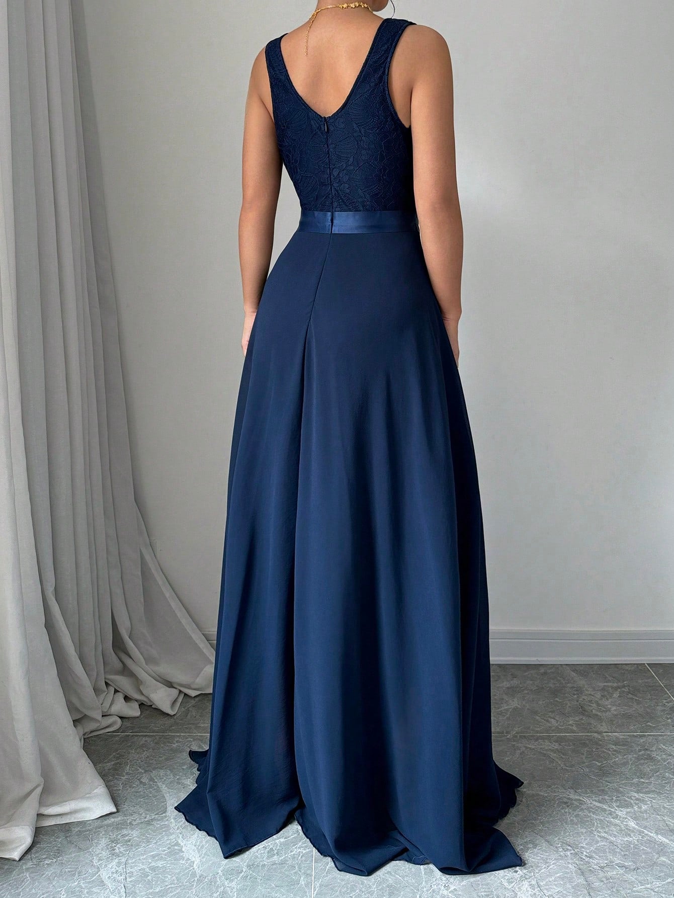 Elenzga Sleeveless V-Neck Cinched Waist A-Line Elegant & Romantic Party Dress For Women Maxi Women Outfit