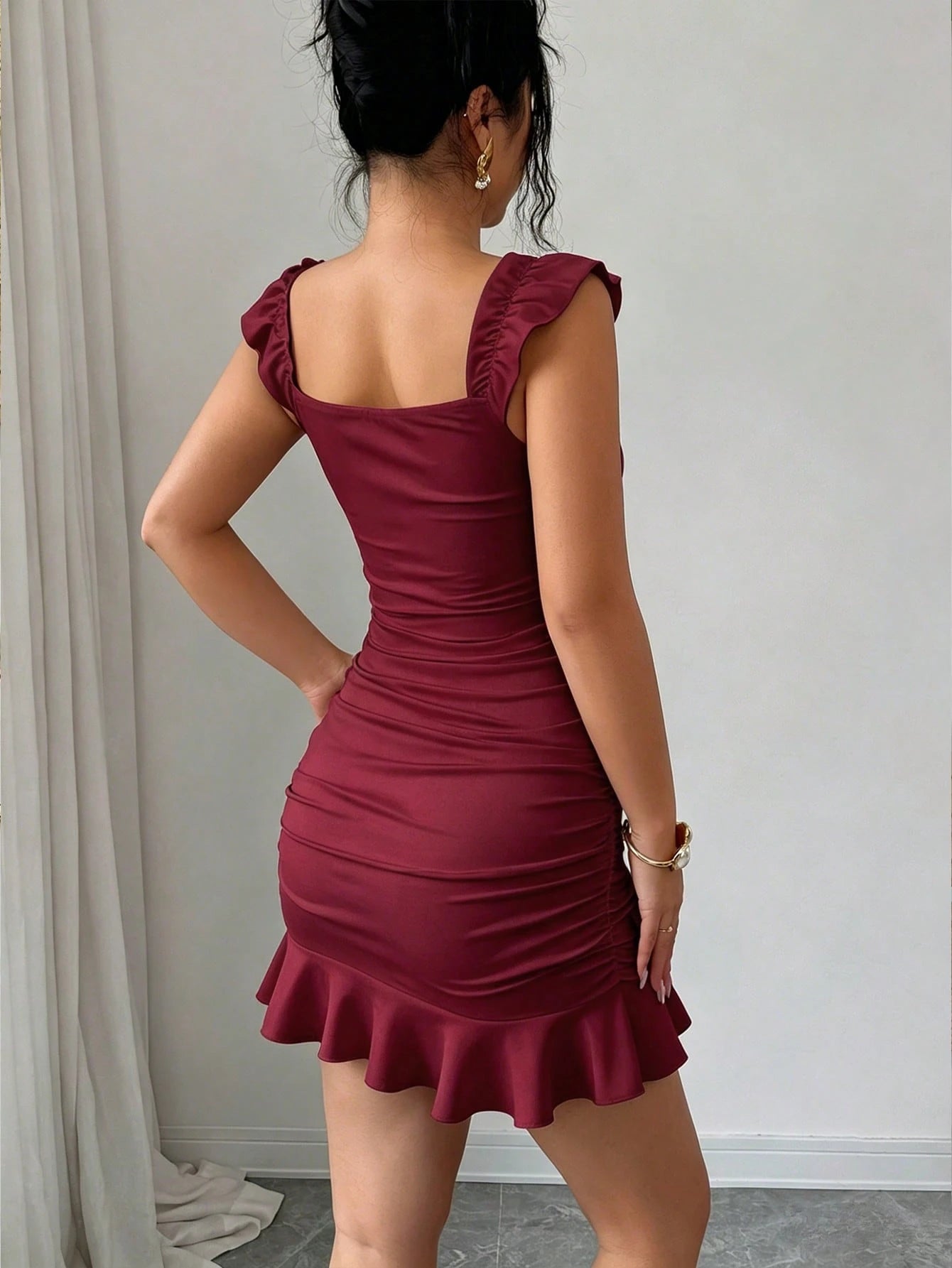 Elenzga Women's Elegant Ruched Tie Strap Flounce Hem Sexy Dress, Beach Babe