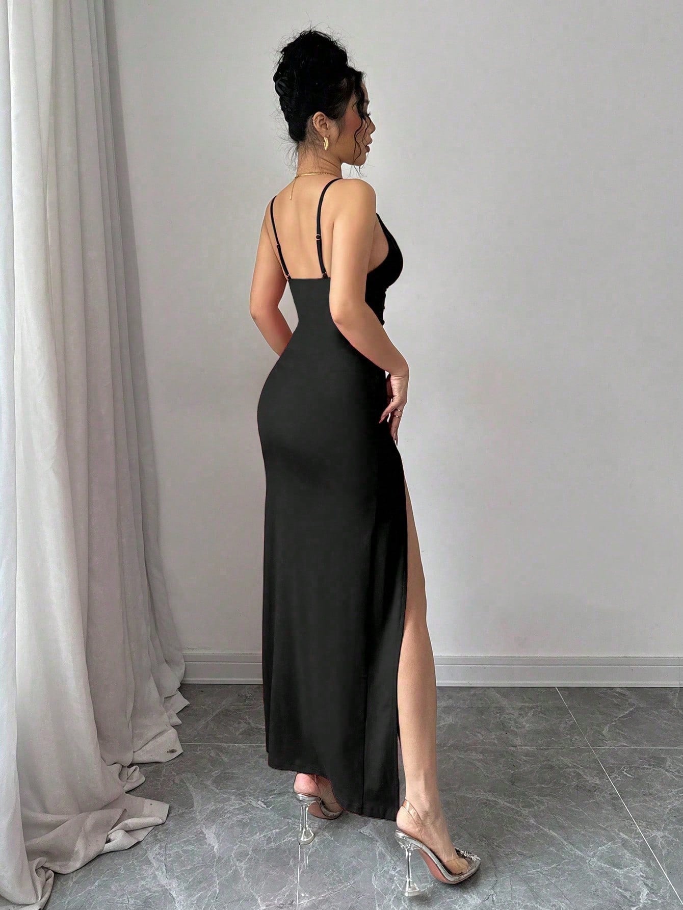 Elenzga Women's Solid Color Mid-Length Dress, Slip Dress, Hollow Out, Minimalist, Fashionable, Suitable For Summer
