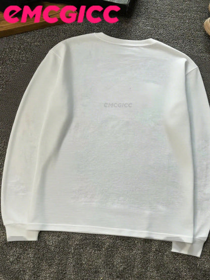 EMCGICC Y2k Long Sleeve Shirt, Urban Art Punk Graphic T-Shirt Cotton,Hip Hop Men's Fun Vintage Shirt, Regular Fit, Motocore Street, Digital Print, Ideal Gift