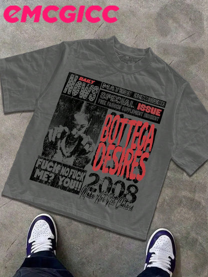 EMCGICC Y2k Long Sleeve Shirt, Urban Art Punk Graphic T-Shirt Cotton,Hip Hop Men's Fun Vintage Shirt, Regular Fit, Motocore Street, Digital Print, Ideal Gift