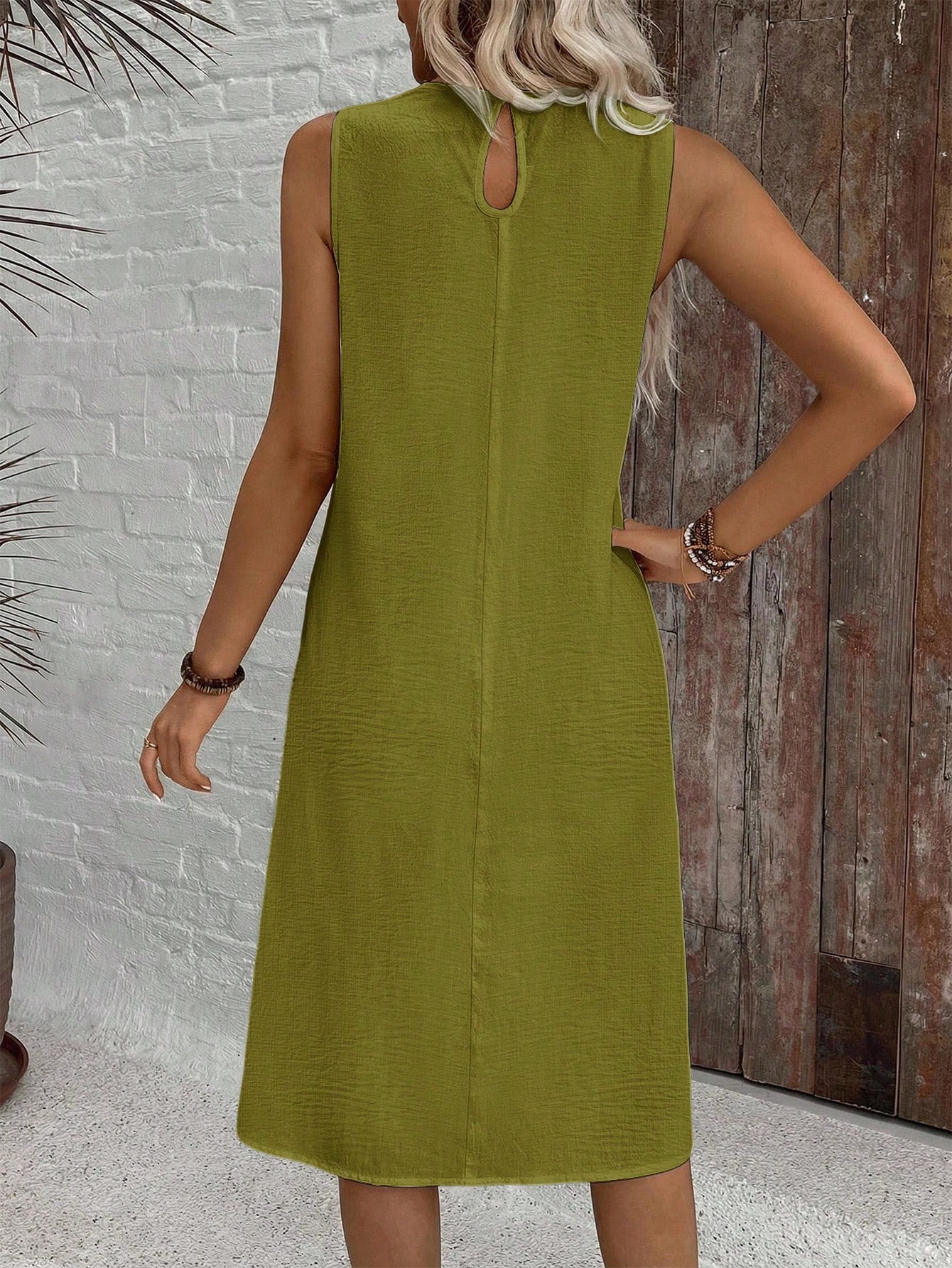 EMERY ROSE Casual Solid Color Round Neck A-Line Summer Dress, Women's Summer Dress