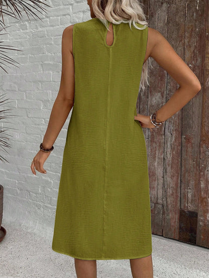 EMERY ROSE Casual Solid Color Round Neck A-Line Summer Dress, Women's Summer Dress