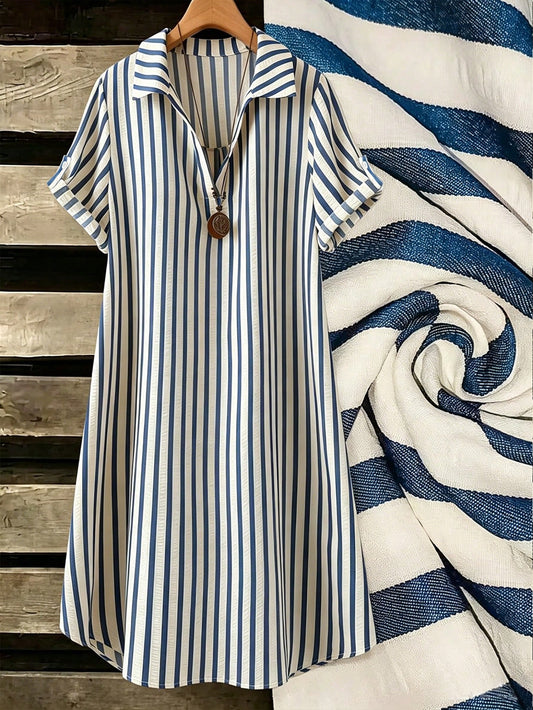 EMERY ROSE New V-Neck Striped Loose Casual Long Button Dress For Women