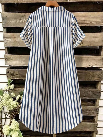 EMERY ROSE New V-Neck Striped Loose Casual Long Button Dress For Women