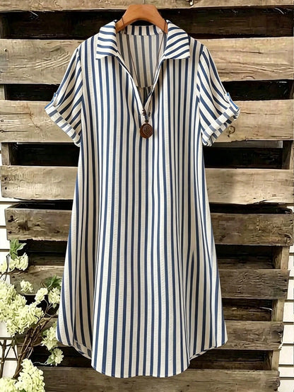 EMERY ROSE New V-Neck Striped Loose Casual Long Button Dress For Women
