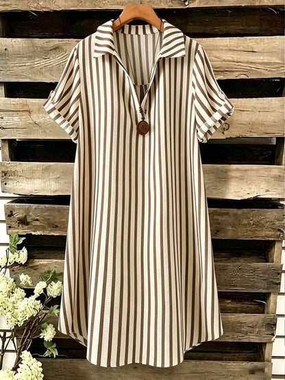 EMERY ROSE New V-Neck Striped Loose Casual Long Button Dress For Women