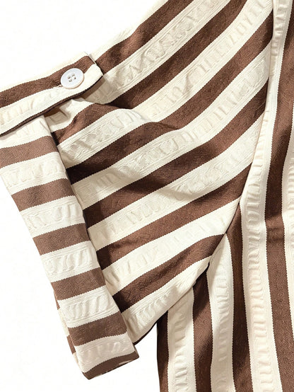 EMERY ROSE New V-Neck Striped Loose Casual Long Button Dress For Women