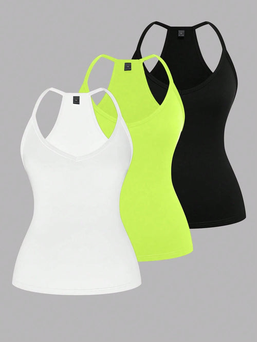 EMERY ROSE Plus Size Casual V-Neck Sports 3 Pieces Set Including Tank Top