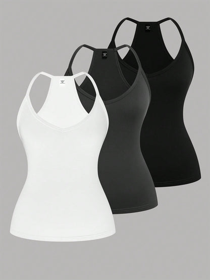 EMERY ROSE Plus Size Casual V-Neck Sports 3 Pieces Set Including Tank Top