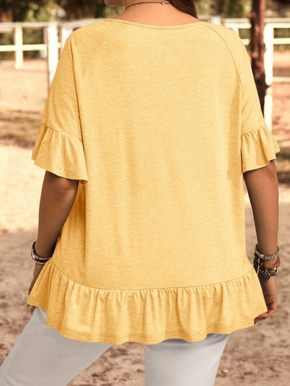 EMERY ROSE Plus Size Solid Color Short Sleeve T-Shirt, Casual & Fashionable For Everyday Wear,Summer Clothes,Vacation Outfits Woman/ Vacation