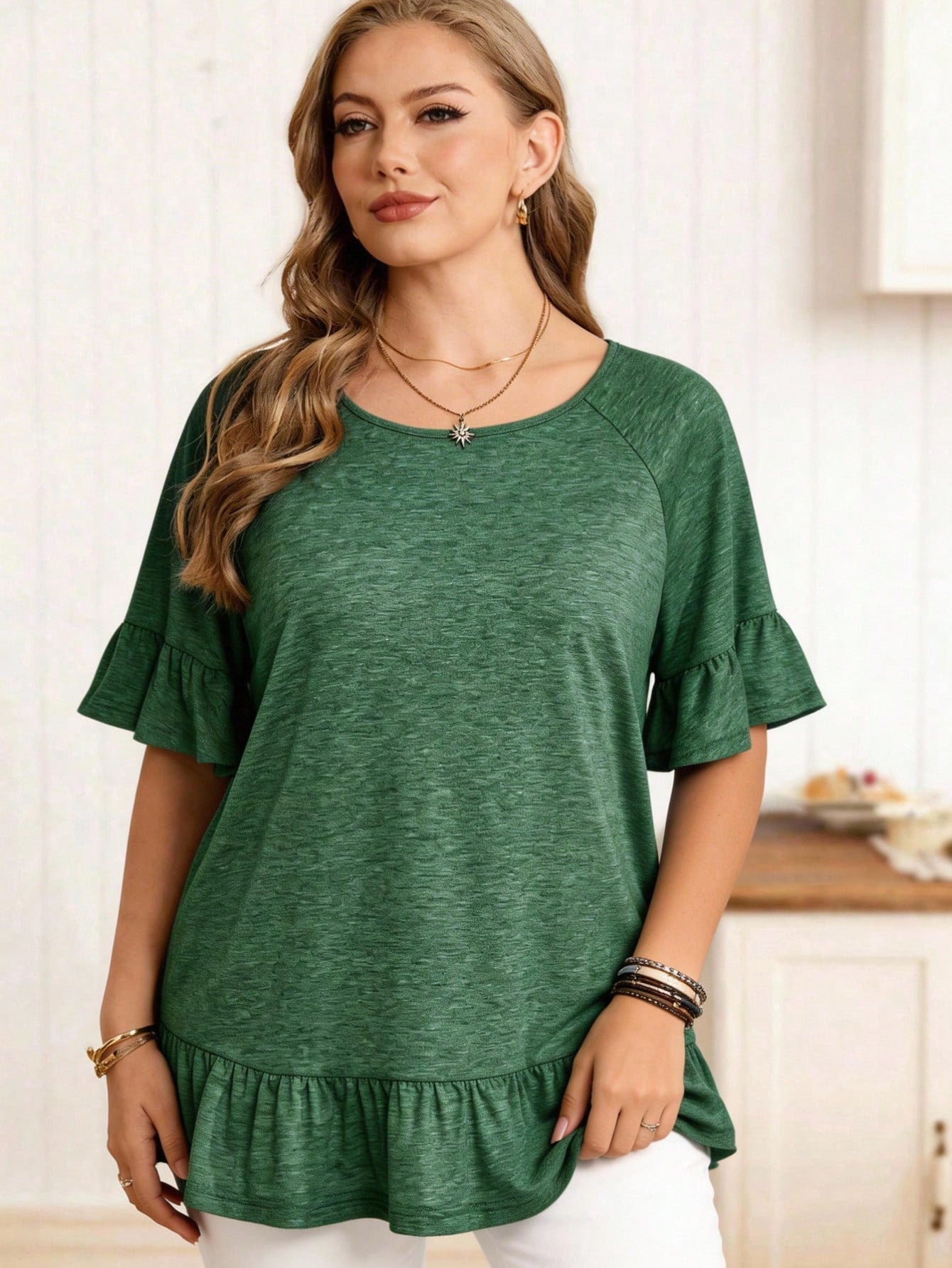EMERY ROSE Plus Size Solid Color Short Sleeve T-Shirt, Casual & Fashionable For Everyday Wear,Summer Clothes,Vacation Outfits Woman/ Vacation