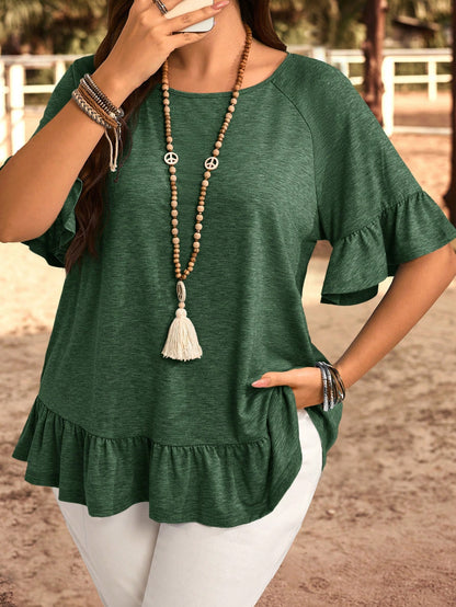 EMERY ROSE Plus Size Solid Color Short Sleeve T-Shirt, Casual & Fashionable For Everyday Wear,Summer Clothes,Vacation Outfits Woman/ Vacation