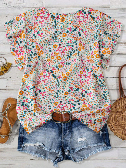 EMERY ROSE Plus Size Summer Casual Faux Lace Print Shirt