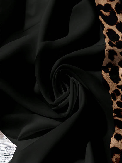 EMERY ROSE Plus Size Women Leopard Print Contrast Color Casual Shirt