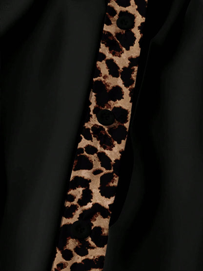 EMERY ROSE Plus Size Women Leopard Print Contrast Color Casual Shirt