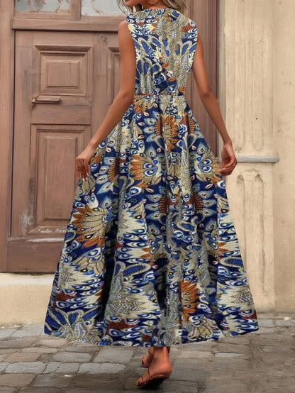 EMERY ROSE V-Neck Wrap Front All-Over Print Tank Dress Maxi Women Outfit