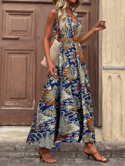 EMERY ROSE V-Neck Wrap Front All-Over Print Tank Dress Maxi Women Outfit