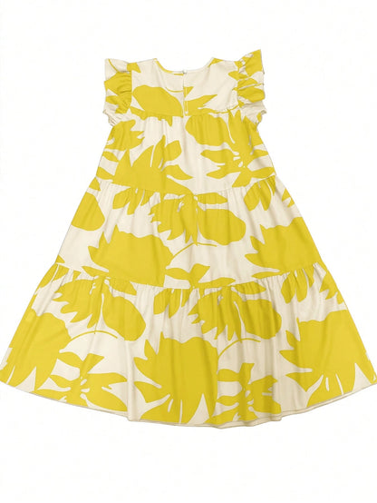 EMERY ROSE Vacation Casual Plant Floral Print Cap Sleeve Dress