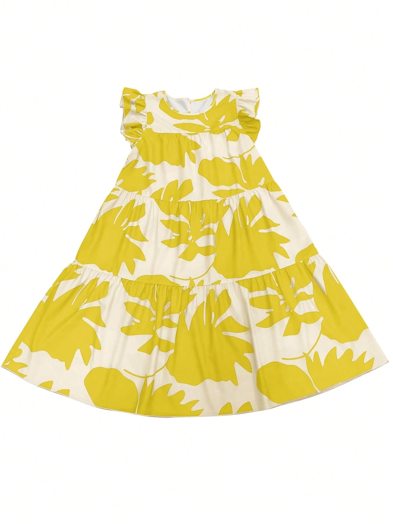 EMERY ROSE Vacation Casual Plant Floral Print Cap Sleeve Dress